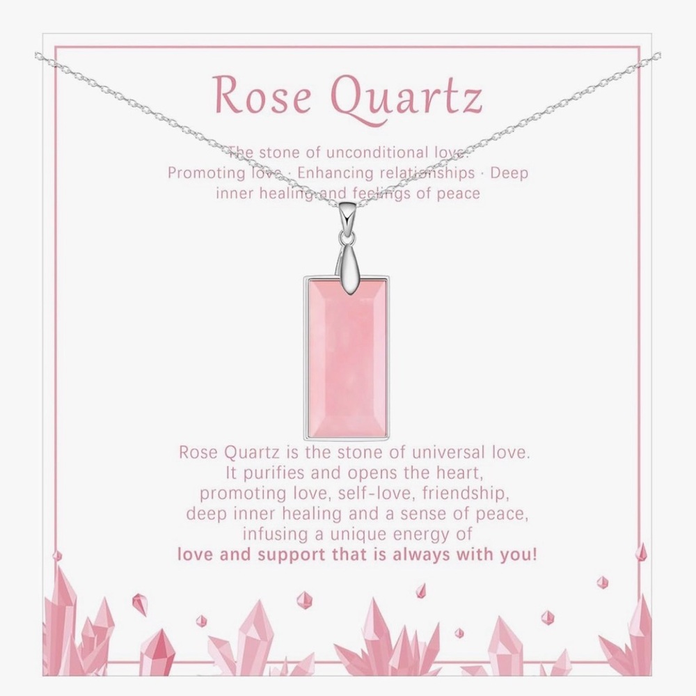 Rectangular Rose Quartz Pendant Necklace